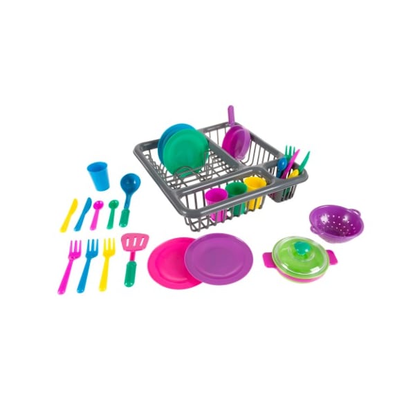 Toy Time Kids Play Dish Set, 27-piece Tableware with Drainer, Kitchen Playset for Boys and Girls 749387UUU - main